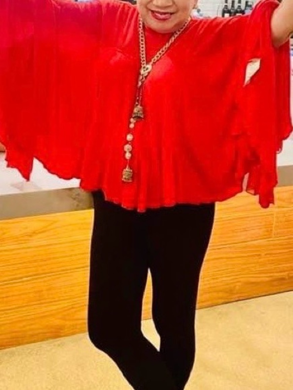 Free People Red Flowing Batwing Top